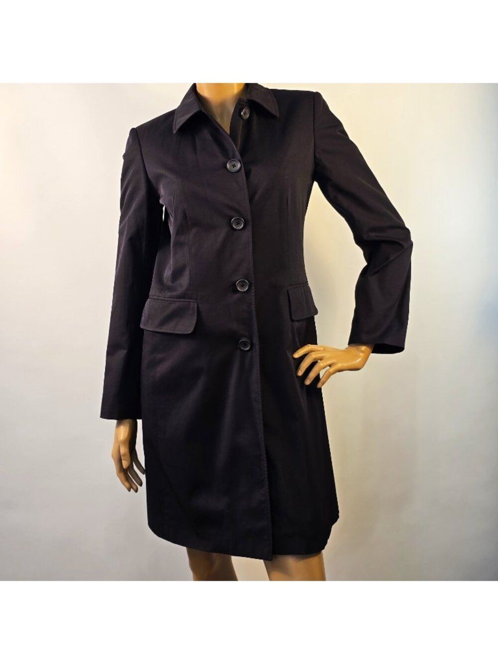 Banana Republic Timeless Black Trench Coat Size 8 Vintage 90s Y2K Lined Stretch
